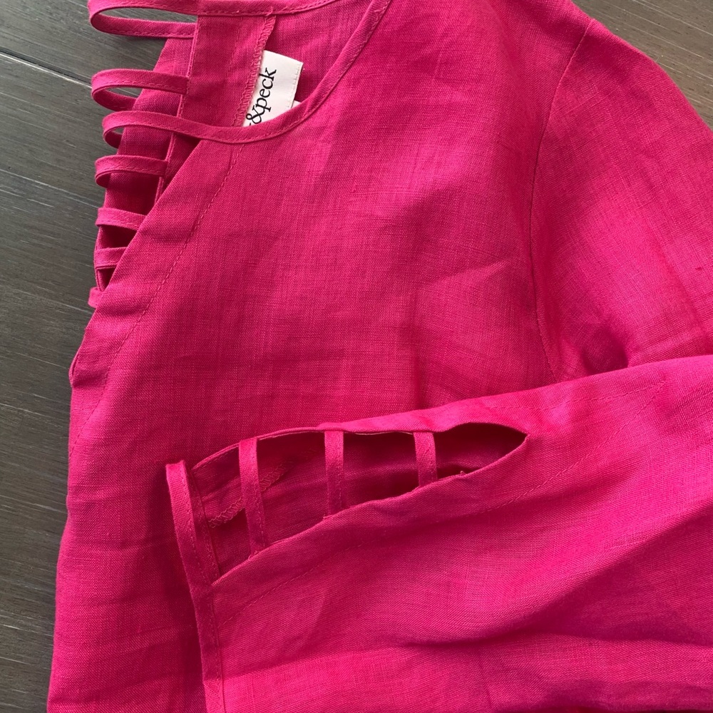 Blouse linen Peck&peck pink cute neck and sleeve